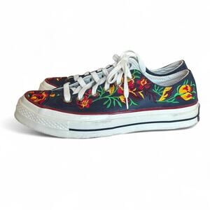 Floral Navy Converse Low Tops – Fairycore Embroidered US 7
